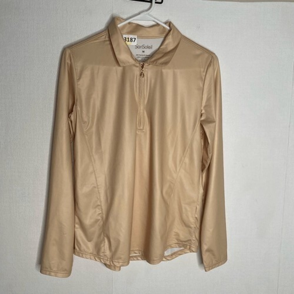 SanSoleil UPF 50+ Gold 1/4 Zip Long Sleeve Golf Polo Shirt Women Medium China